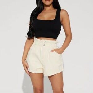 American Bazi Los Angeles 100% Cotton Ivory Paperbag Waist Short Size L‎ RefM019